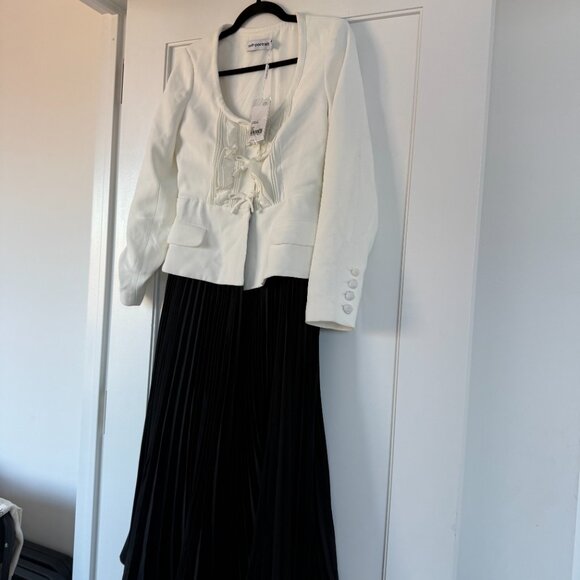 NWT Self-Portrait Crepe Midi Dress Bow Accent Jacket-inspired Pleated Skirt Sz 6 - Picture 5 of 9